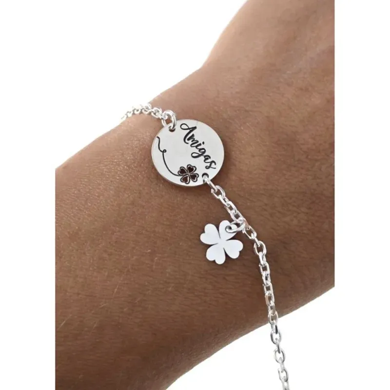 Pulsera en Plata de Ley 925m de 16.5 cm. disco 14 mm. mensaje AMIGAS