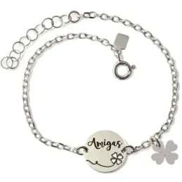 Pulsera en Plata de Ley 925m de 16.5 cm. disco 14 mm. mensaje AMIGAS