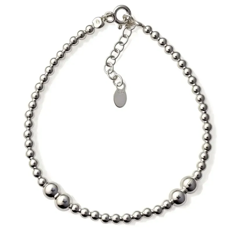 Pulsera en Plata de Ley 925m de 17 cm. con bolas lisas de tamaños com