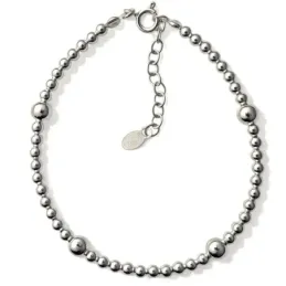 Pulsera en Plata de Ley 925m de 17 cm. con bolas lisas 3 mm. y cuatro