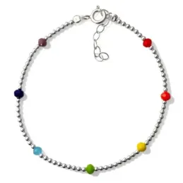 Pulsera en Plata de Ley 925m de 17 cm. bolas lisas 2 mm. bolas de 3.5