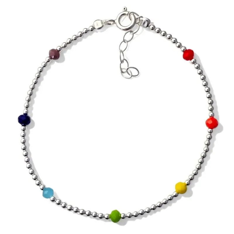 Pulsera en Plata de Ley 925m de 17 cm. bolas lisas 2 mm. bolas de 3.5