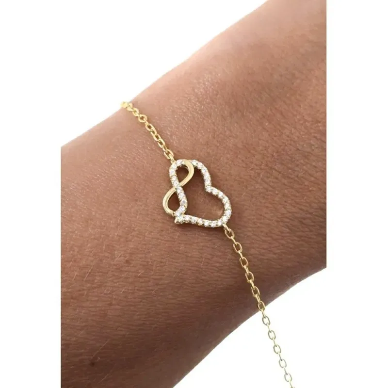 Pulsera Plata de Ley 925m chapada en oro de 16 cm. corazón 13 mm. sím