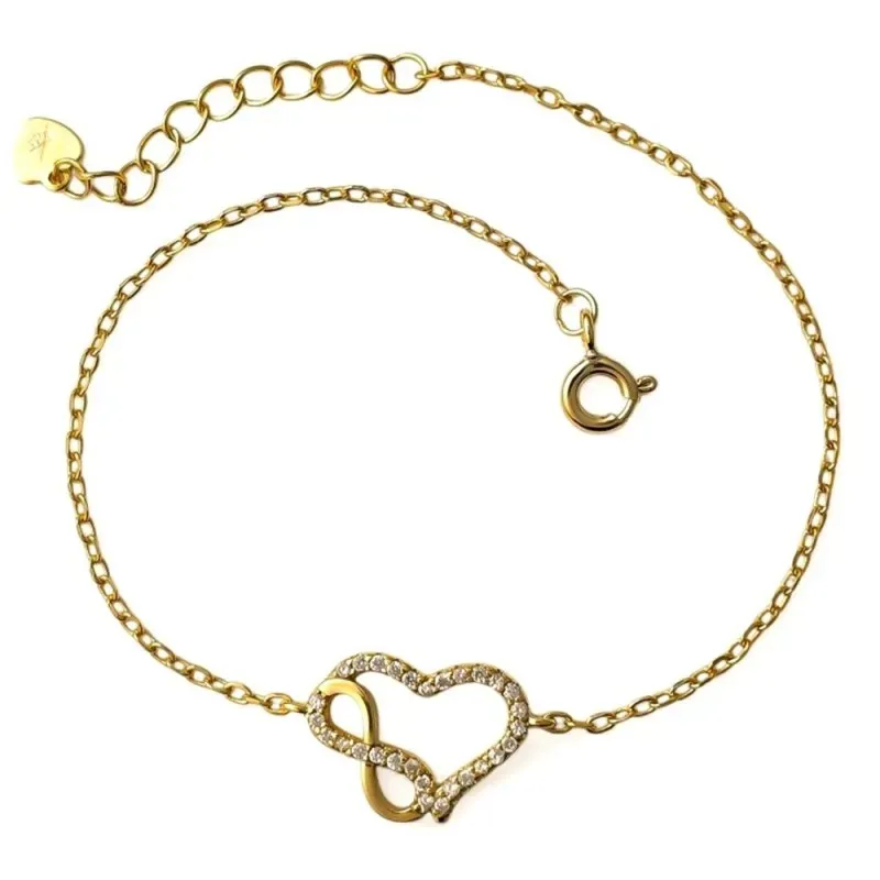 Pulsera Plata de Ley 925m chapada en oro de 16 cm. corazón 13 mm. sím