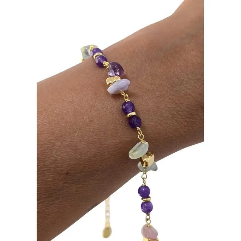 Pulsera en Plata de Ley 925m chapada en oro de 18 cm. con piedras nat