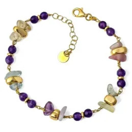 Pulsera en Plata de Ley 925m chapada en oro de 18 cm. con piedras nat