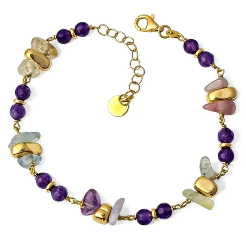 Pulsera en Plata de Ley 925m chapada en oro de 18 cm. con piedras nat