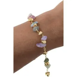 Pulsera en Plata de Ley 925m chapada en oro de 18 cm. con piedras nat