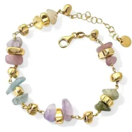 Pulsera en Plata de Ley 925m chapada en oro de 18 cm. con piedras nat