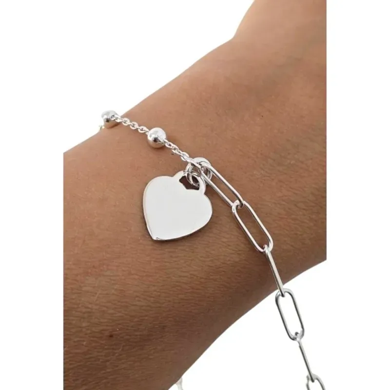 Pulsera en Plata Ley 925m de 17 cm. forzada 4 mm. combinada bolas 4 m
