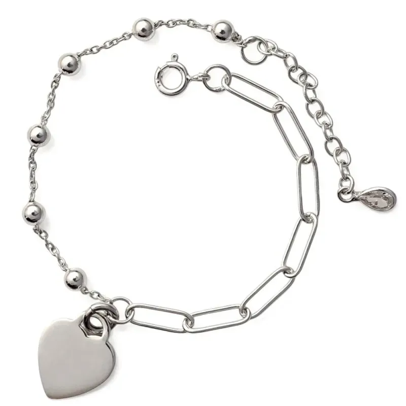 Pulsera en Plata Ley 925m de 17 cm. forzada 4 mm. combinada bolas 4 m