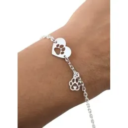 Pulsera en Plata de Ley 925m con 17 cm. corazón de 13 mm. huella perr
