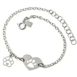 Pulsera en Plata de Ley 925m con 17 cm. corazón de 13 mm. huella perr