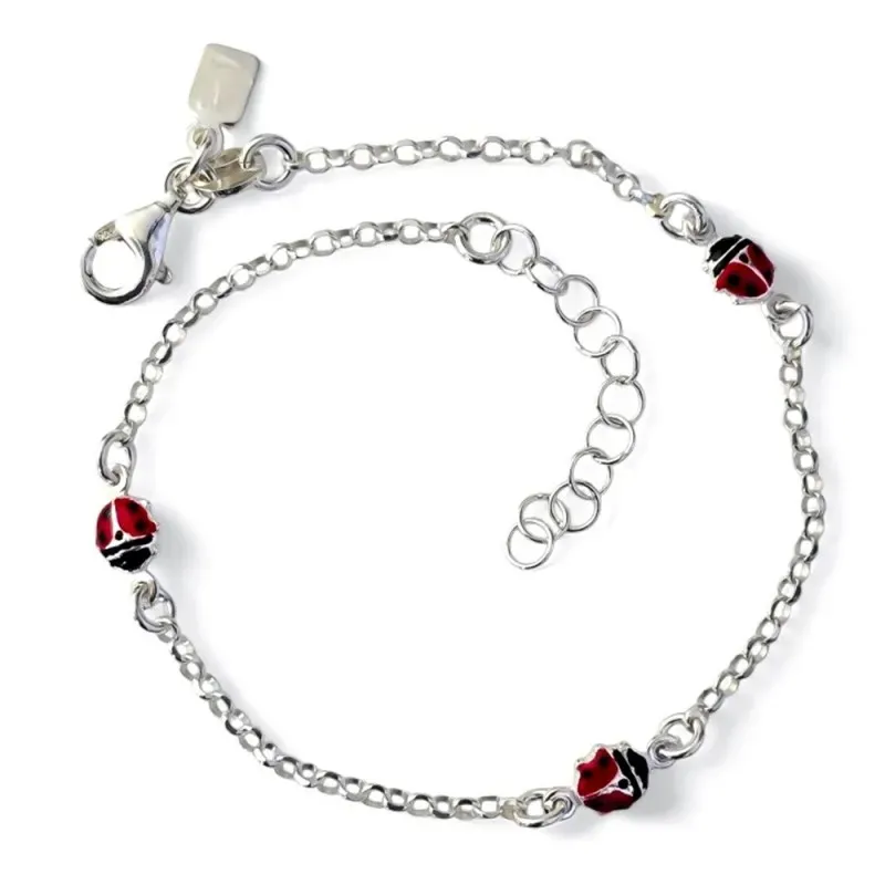 Pulsera en Plata de Ley 925m de 16.5 cm. cadena rolo detalle 3 mariqu