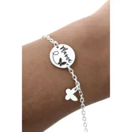 Pulsera en Plata de Ley 925m de 16.5 cm. disco de 14 mm. mensaje MAMÁ