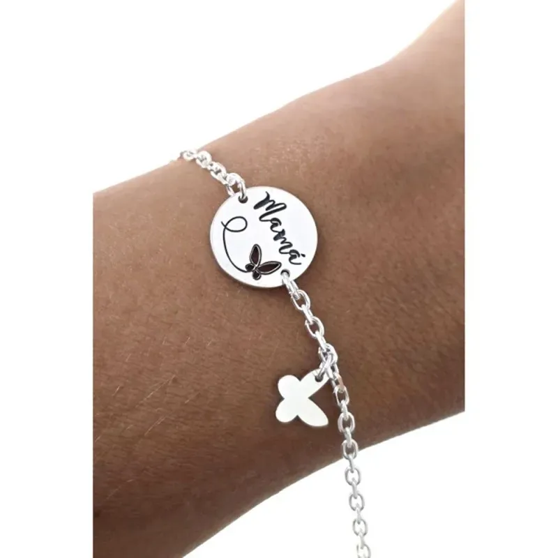 Pulsera en Plata de Ley 925m de 16.5 cm. disco de 14 mm. mensaje MAMÁ
