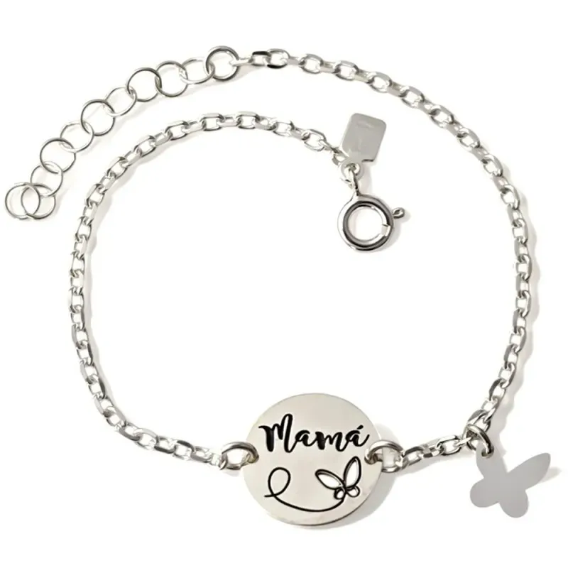 Pulsera en Plata de Ley 925m de 16.5 cm. disco de 14 mm. mensaje MAMÁ