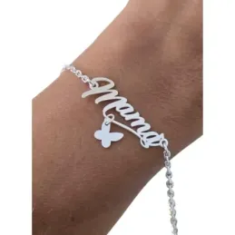 Pulsera Plata Ley 925m forzada de 17 cm. ancho 2 mm. mensaje MAMÁ  de