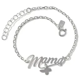 Pulsera Plata Ley 925m forzada de 17 cm. ancho 2 mm. mensaje MAMÁ  de