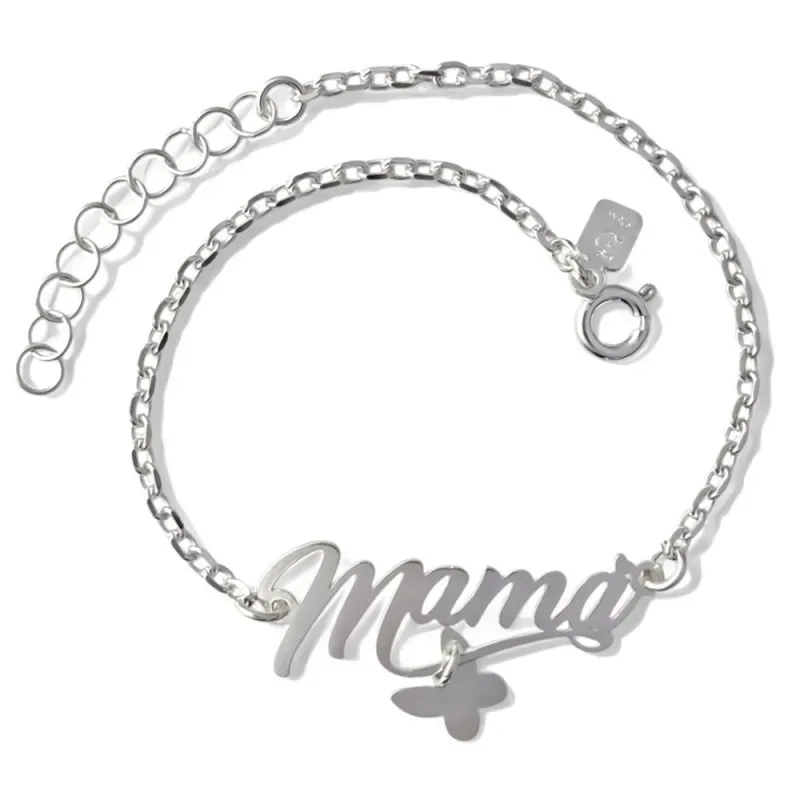 Pulsera Plata Ley 925m forzada de 17 cm. ancho 2 mm. mensaje MAMÁ  de
