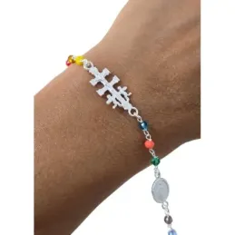 Pulsera Plata Ley 925m 17 cm. Cruz Caravaca 21 mm. medalla San Benito