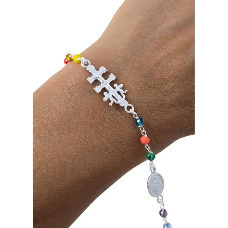 Pulsera Plata Ley 925m 17 cm. Cruz Caravaca 21 mm. medalla San Benito