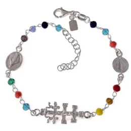 Pulsera Plata Ley 925m 17 cm. Cruz Caravaca 21 mm. medalla San Benito