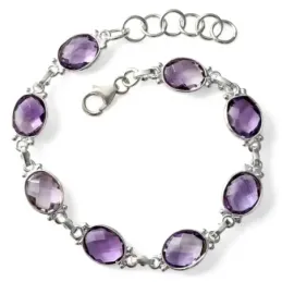 Pulsera en Plata de Ley 925m de 17 cm. con piedras amatista de 10 x 9