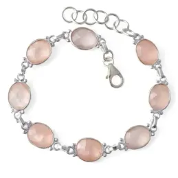 Pulsera en Plata de Ley 925m de 17 cm. con piedras cuarzo rosa de 10