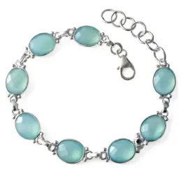 Pulsera en Plata de Ley 925m de 17 cm. con piedras calcedonia de 10 x