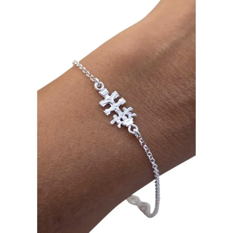 Cruz de Caravaca Pulsera en Plata de Ley 925m cadena rolo de 16.5 cm.