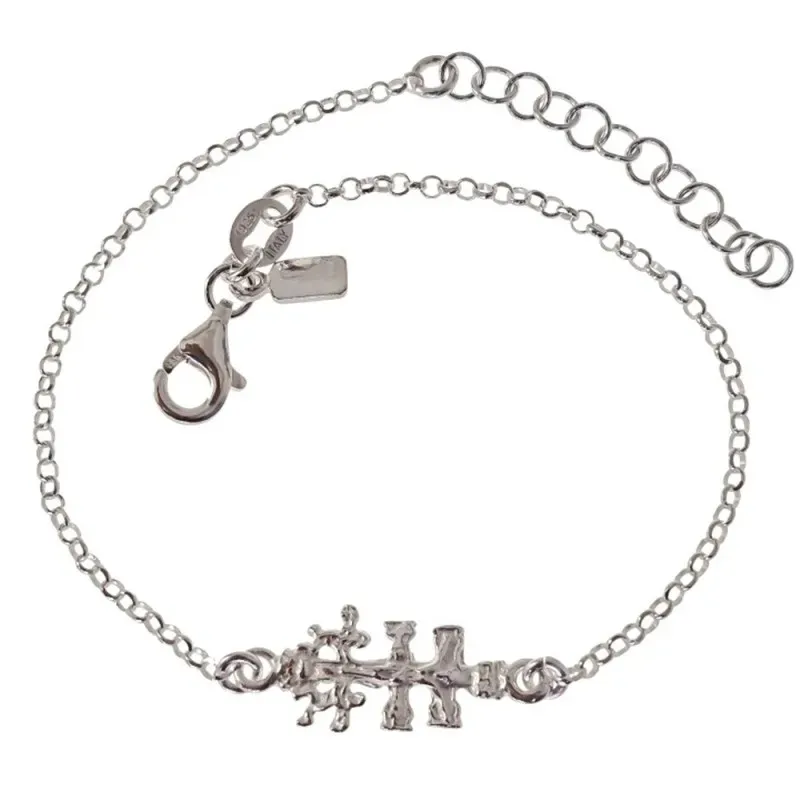 Cruz de Caravaca Pulsera en Plata de Ley 925m cadena rolo de 16.5 cm.