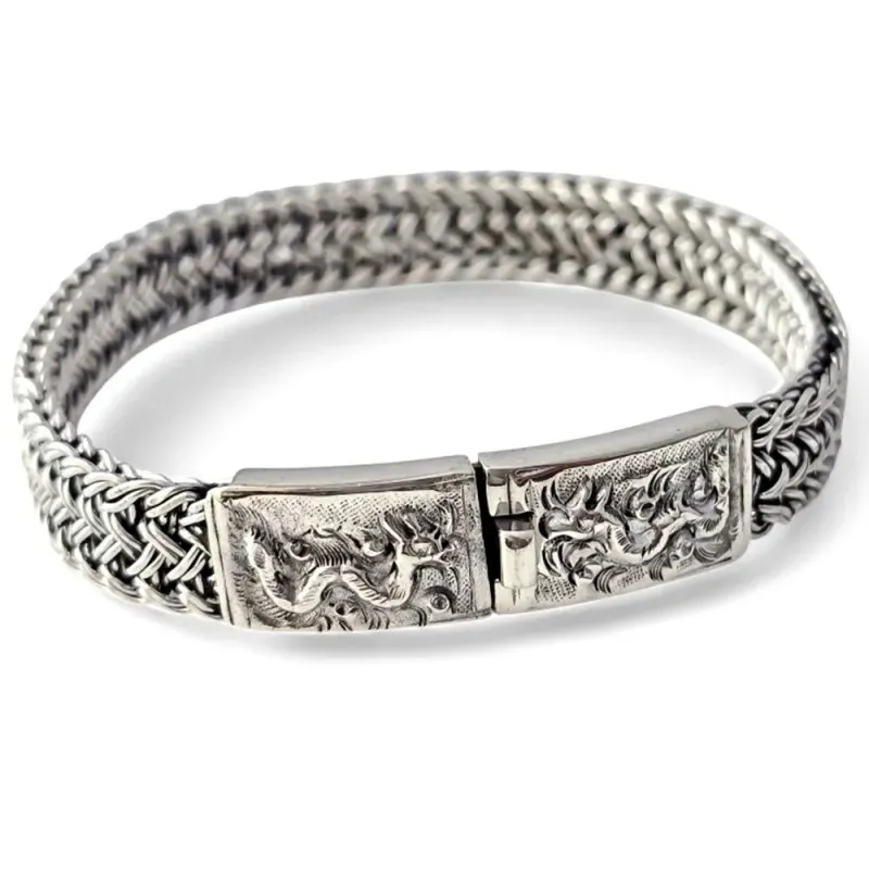 Pulsera Rígida Brazalete en Plata de Ley 925m trenzada de 60 mm. y 10