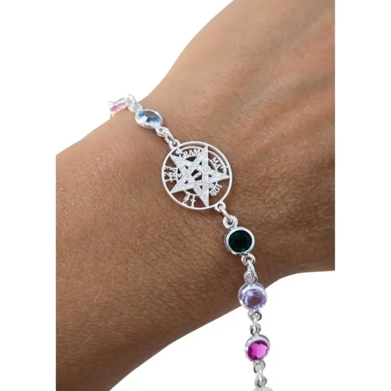 Tetragramatón Pulsera en Plata de Ley 925m de 17 cm. con circonitas c