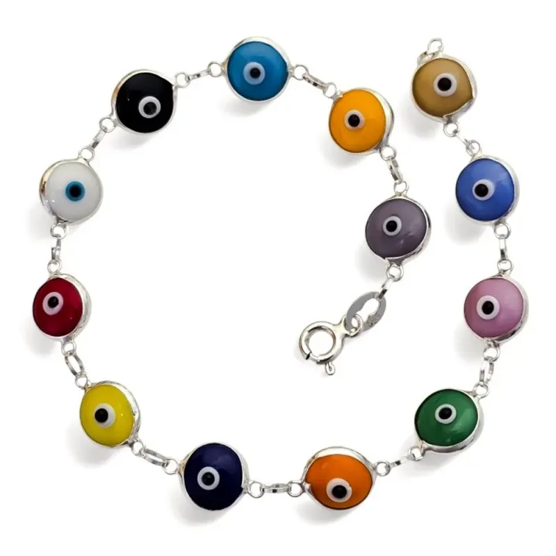 Pulsera en Plata de Ley 925m de 20 cm. Ojos Turcos 7.5 mm. amuleto co