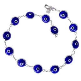 Pulsera en Plata de Ley 925m de 20 cm. Ojos Turcos de 8 mm. amuleto c