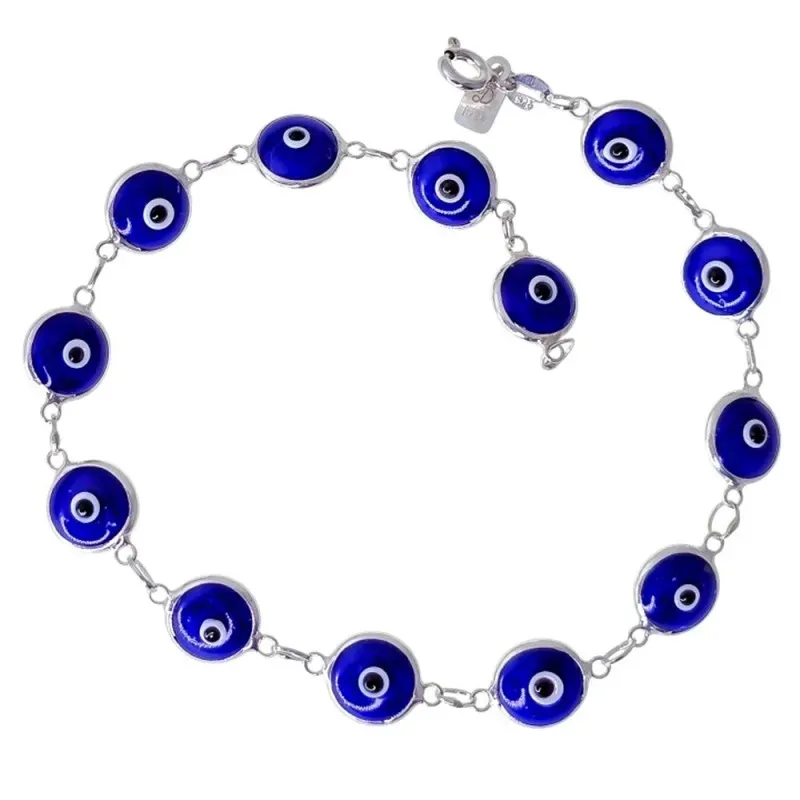 Pulsera en Plata de Ley 925m de 20 cm. Ojos Turcos de 8 mm. amuleto c