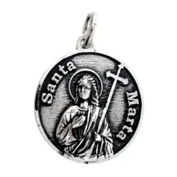 Medalla colgante plata Ley 925m maciza 18mm. Santa Marta detalles tallados