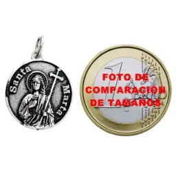 Medalla colgante plata Ley 925m maciza 18mm. Santa Marta detalles tallados