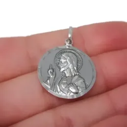 Corazón de Jesús Virgen del Carmen Medalla Escapulario Plata Ley 925m