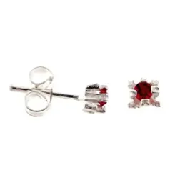 Pendientes plata Ley 925m circonita roja 4mm. garras cuadradas cierre presión