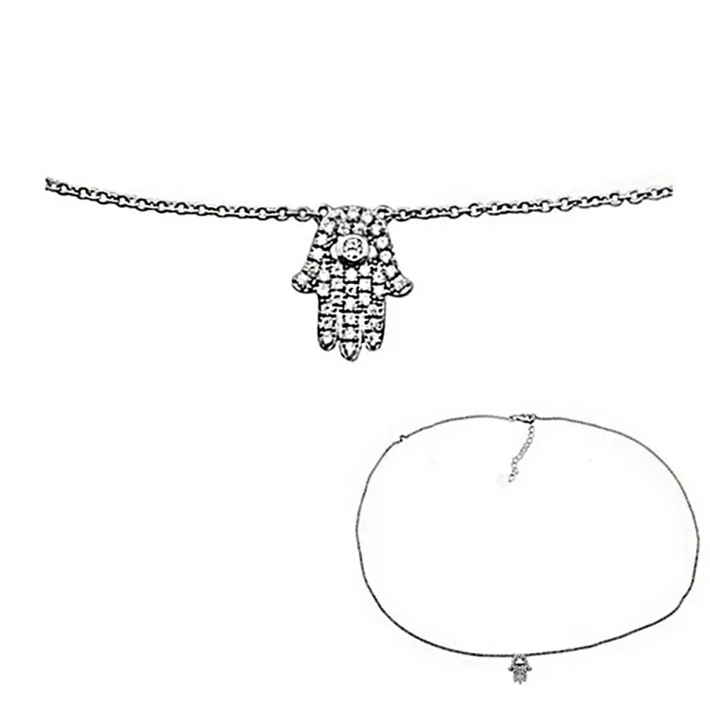 Colgante y cadena plata ley 925m. mano Fátima 40cm. [8909]