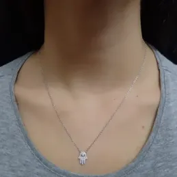 Colgante y cadena plata ley 925m. mano Fátima 40cm. [8909]