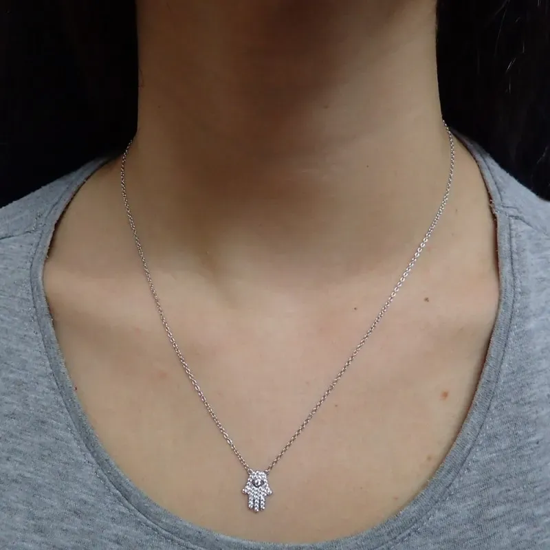Colgante y cadena plata ley 925m. mano Fátima 40cm. [8909]