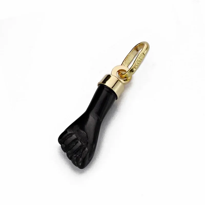 Colgante oro 18k mano puño higa negra 17mm. [AA1822]