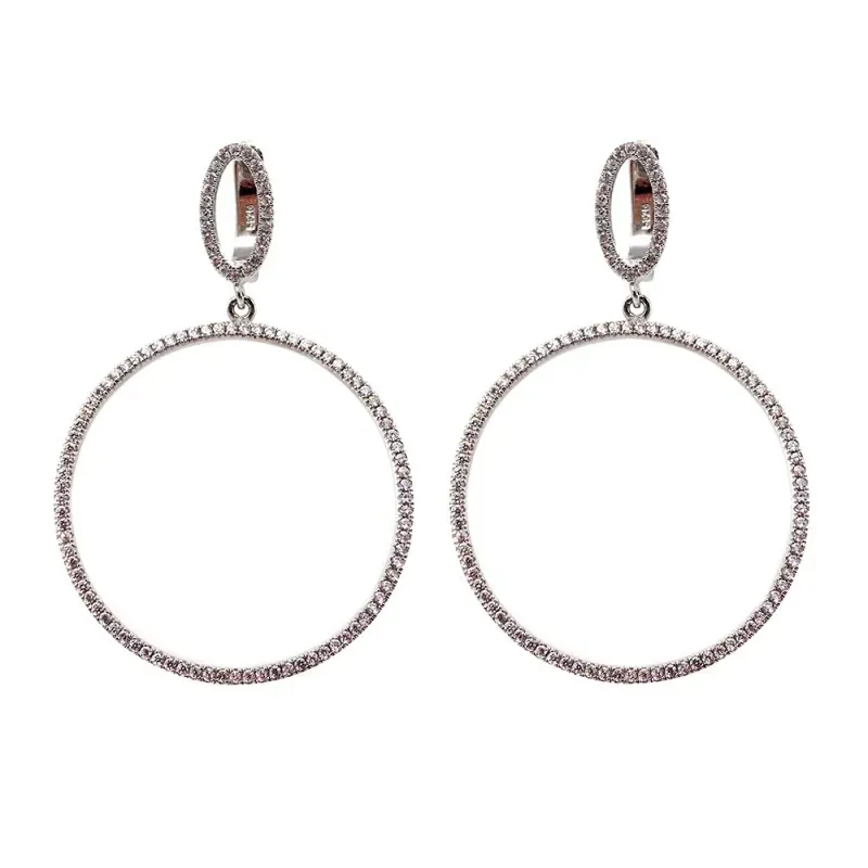 Pendientes plata Ley 925m. rodiada largos aros circonitas [AA3738]