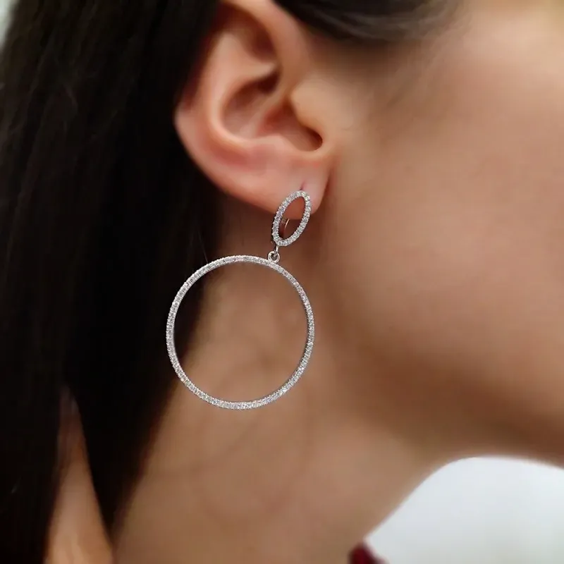 Pendientes plata Ley 925m. rodiada largos aros circonitas [AA3738]
