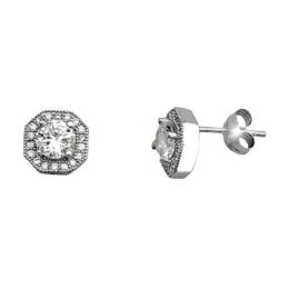 Pendientes plata Ley 925m. rodiada hexágonos 5mm. circonitas [AA3976]
