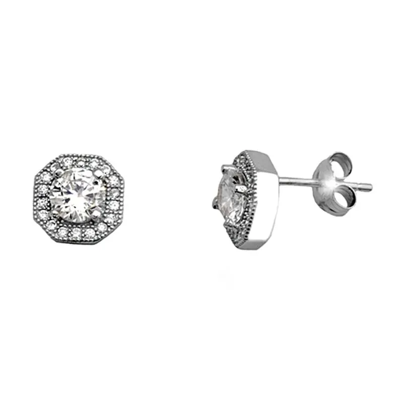 Pendientes plata Ley 925m. rodiada hexágonos 5mm. circonitas [AA3976]
