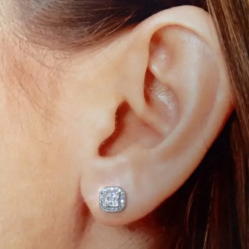 Pendientes plata Ley 925m. rodiada hexágonos 5mm. circonitas [AA3976]